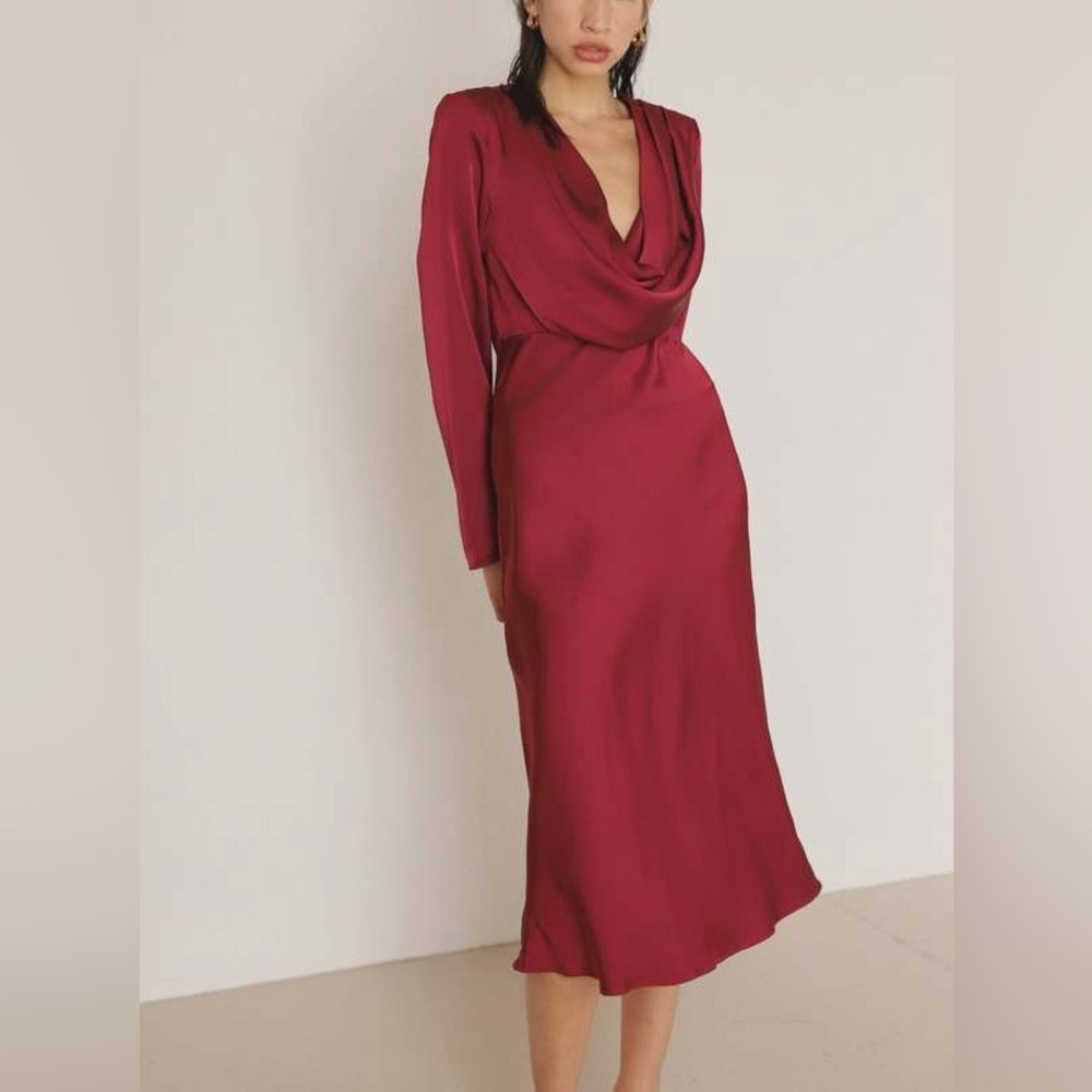 Line & Dot Giselle Cowlneck Midi-Dress (Altered) In Wine